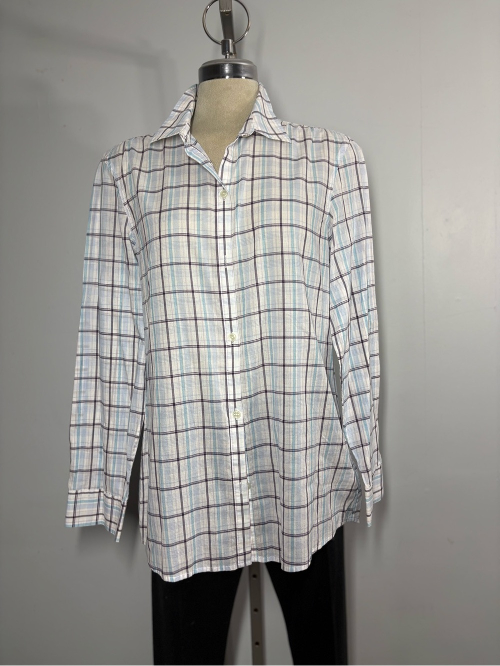 Banana Republic White Plaid Button-Down Shirt with Blue & Gray Lines